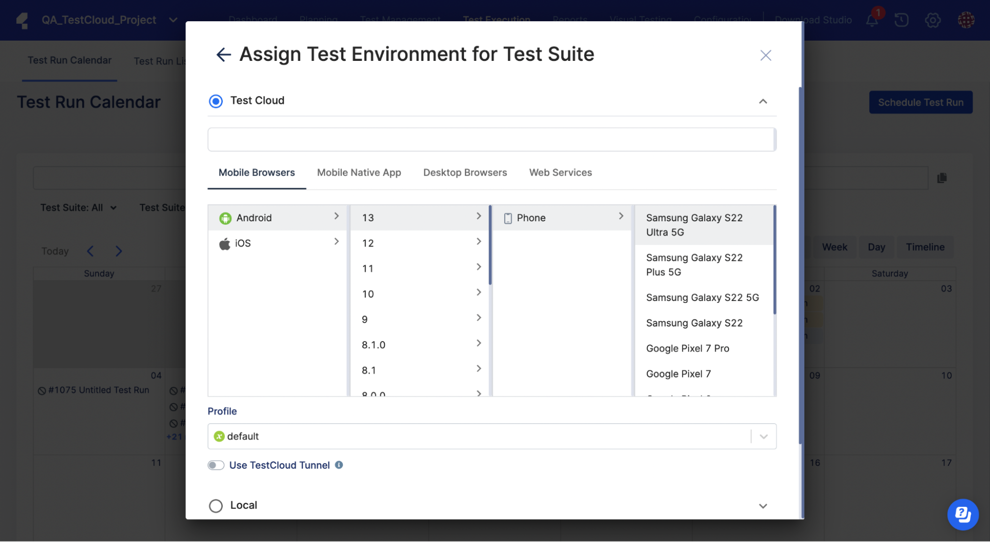 assign test environments for test suite in Katalon as a cross-browser testing