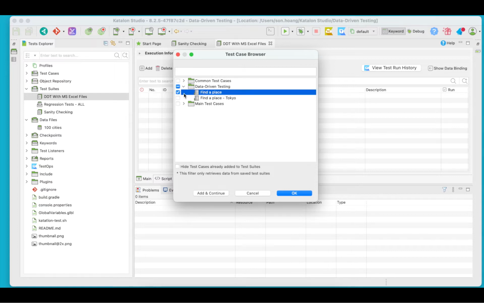 create a new data file for data-driven testing in Katalon Studio