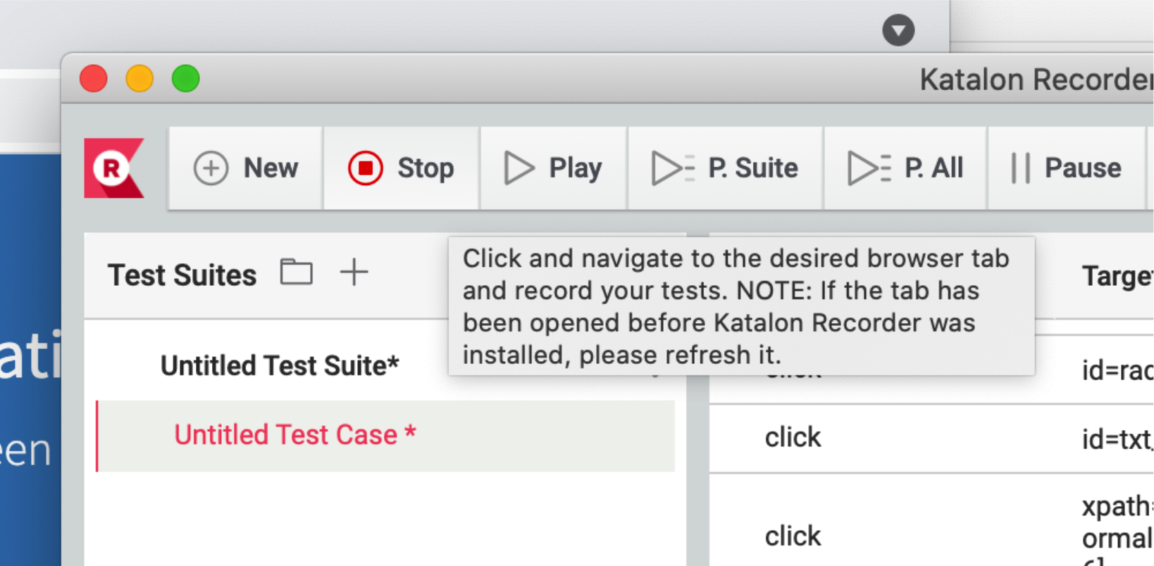 stop recording button katalon recorder