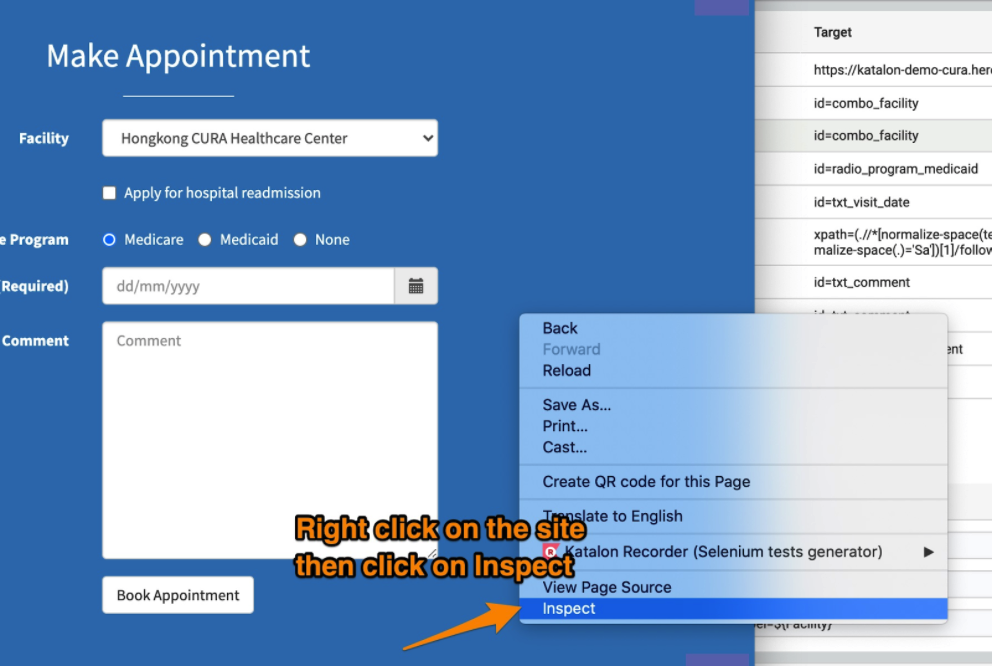 Inspect web element