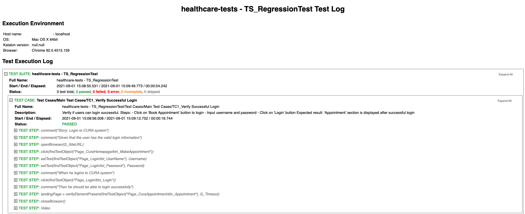 test log in software testing
