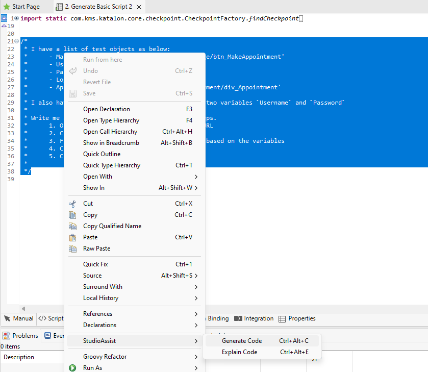 Trigger StudioAssist to generate code from your prompt